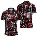 New Zealand Maori Taniko Zipper Polo Shirt Red Kowhaiwhai Puhoro - Aussie Hoodie