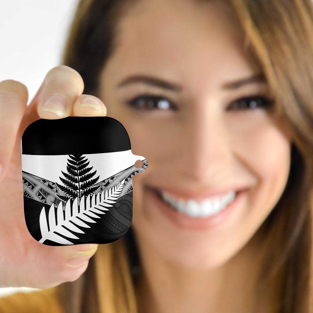 New Zealand Silver Fern AirPods Case Maori Koru Mixed Taniko Pattern - Aussie Hoodie