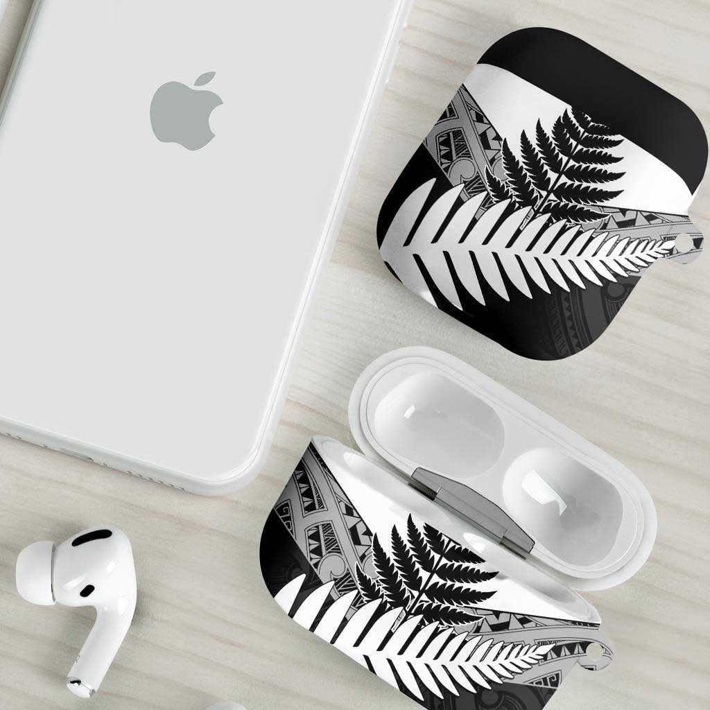 New Zealand Silver Fern AirPods Case Maori Koru Mixed Taniko Pattern - Aussie Hoodie