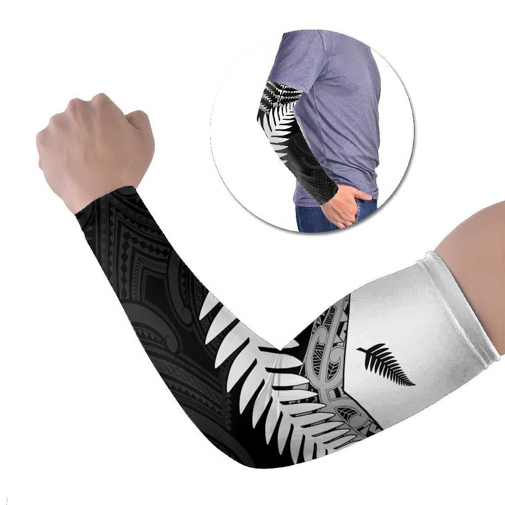 New Zealand Silver Fern Arm Sleeves Maori Koru Mixed Taniko Pattern - Aussie Hoodie
