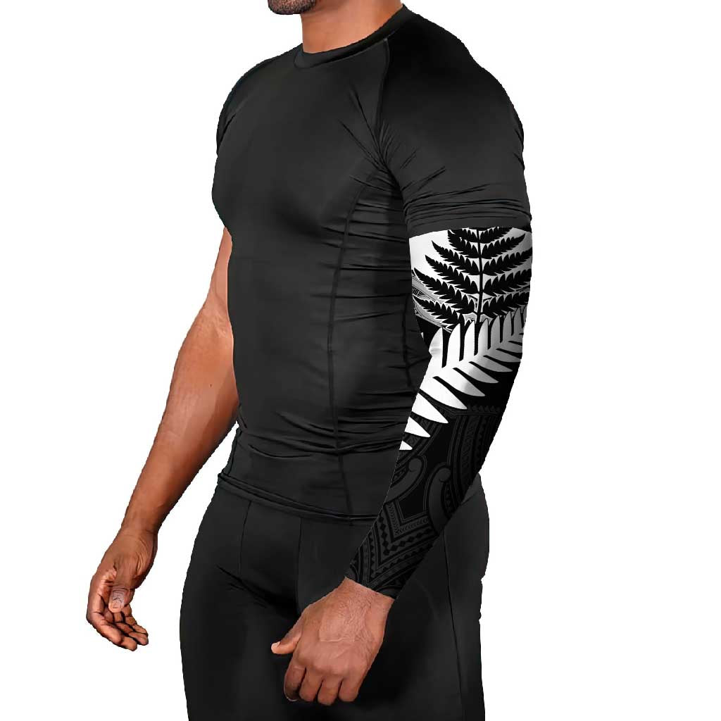 New Zealand Silver Fern Arm Sleeves Maori Koru Mixed Taniko Pattern - Aussie Hoodie
