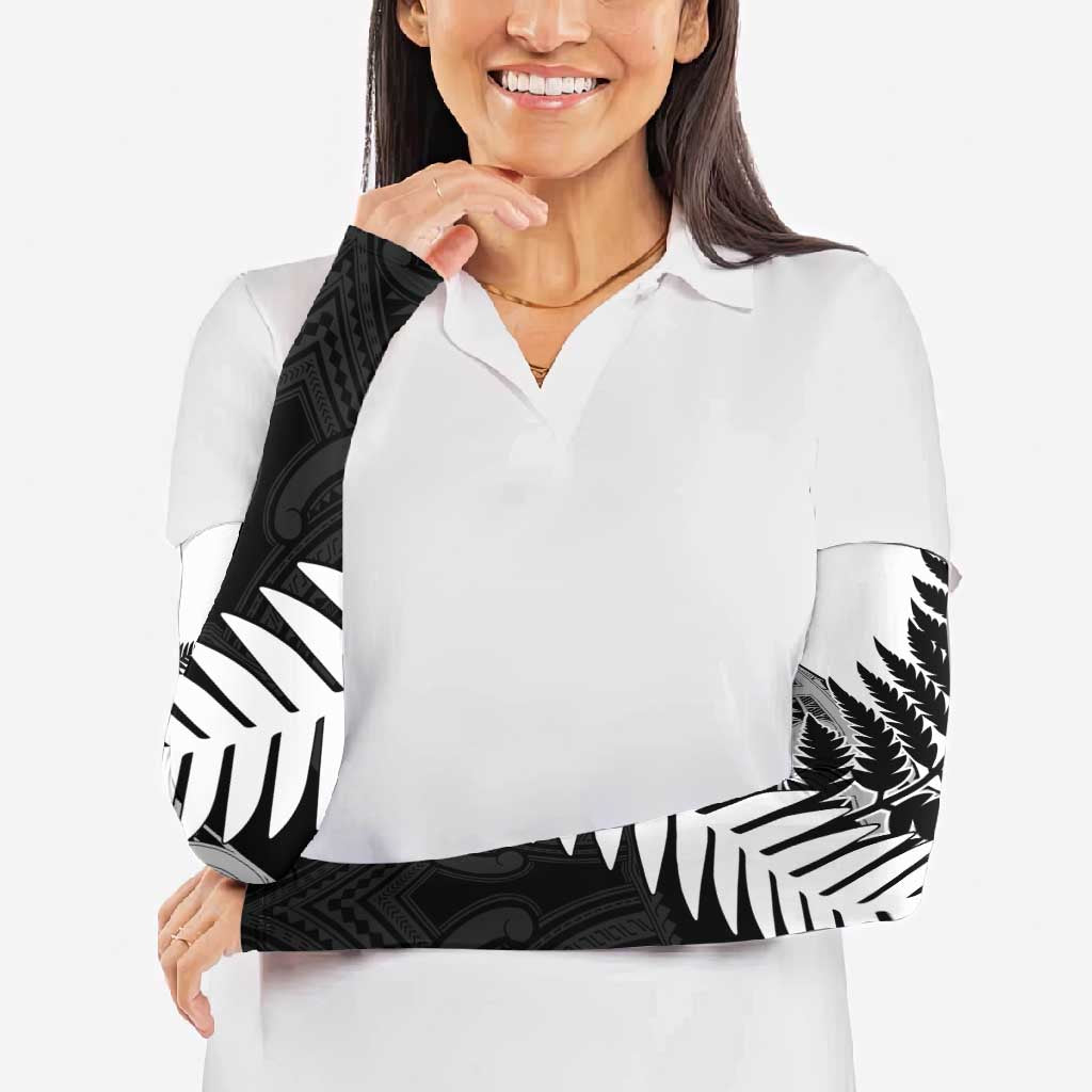 New Zealand Silver Fern Arm Sleeves Maori Koru Mixed Taniko Pattern - Aussie Hoodie