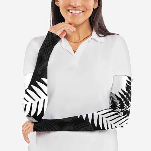 New Zealand Silver Fern Arm Sleeves Maori Koru Mixed Taniko Pattern - Aussie Hoodie
