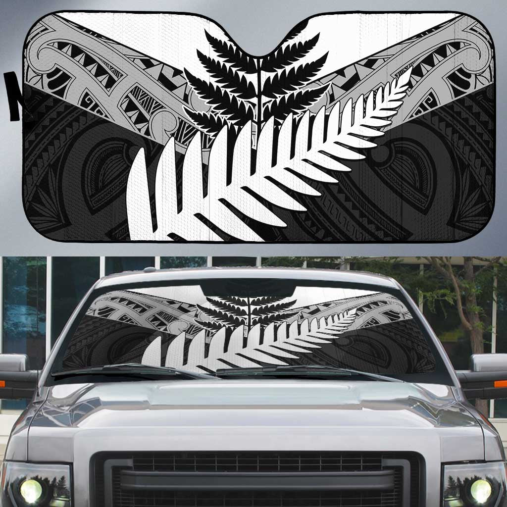 New Zealand Silver Fern Auto Sun Shade Maori Koru Mixed Taniko Pattern - Aussie Hoodie