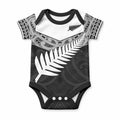 New Zealand Silver Fern Baby Onesie Maori Koru Mixed Taniko Pattern