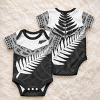 New Zealand Silver Fern Baby Onesie Maori Koru Mixed Taniko Pattern