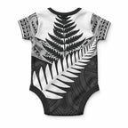 New Zealand Silver Fern Baby Onesie Maori Koru Mixed Taniko Pattern