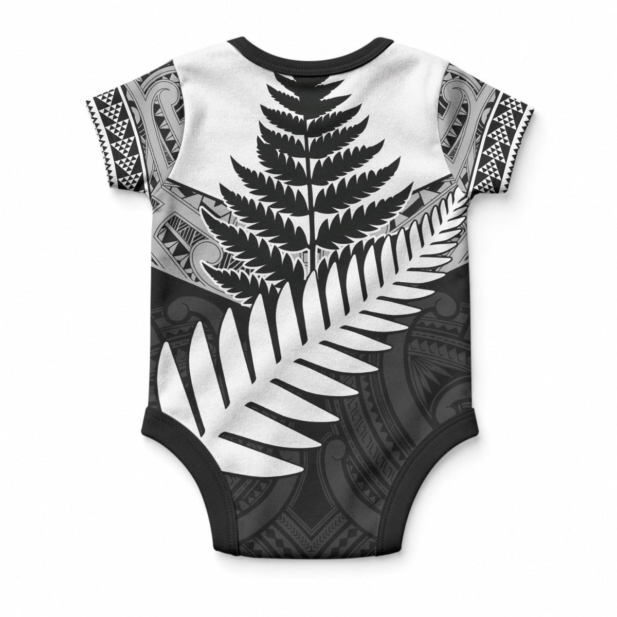 New Zealand Silver Fern Baby Onesie Maori Koru Mixed Taniko Pattern