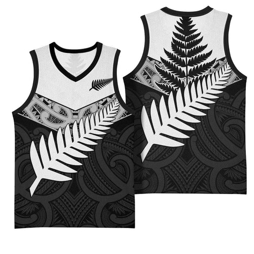 New Zealand Silver Fern Basketball Jersey Maori Koru Mixed Taniko Pattern - Aussie Hoodie