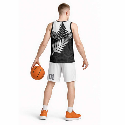 New Zealand Silver Fern Basketball Jersey Maori Koru Mixed Taniko Pattern - Aussie Hoodie