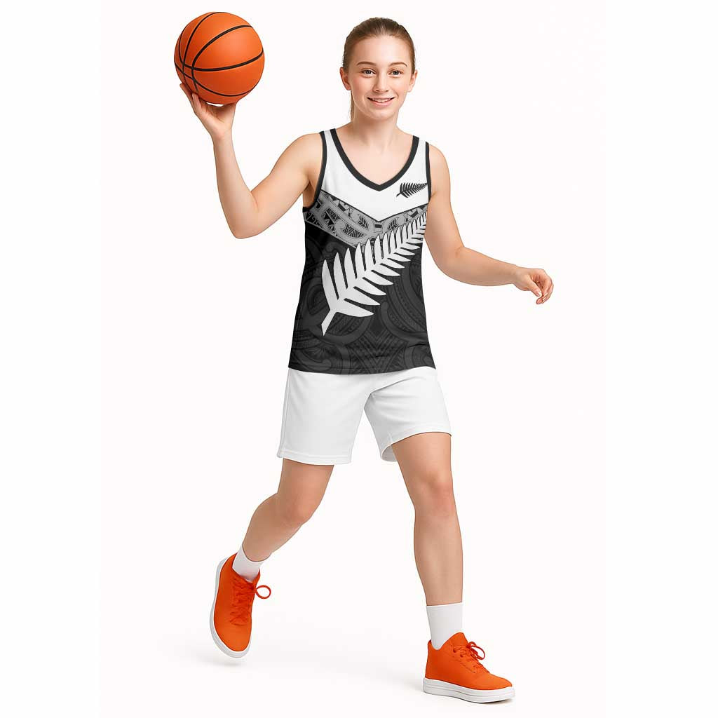 New Zealand Silver Fern Basketball Jersey Maori Koru Mixed Taniko Pattern - Aussie Hoodie