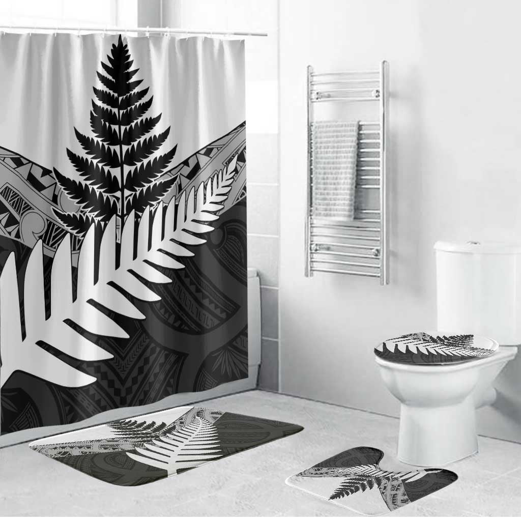 New Zealand Silver Fern Bathroom Set Maori Koru Mixed Taniko Pattern - Aussie Hoodie