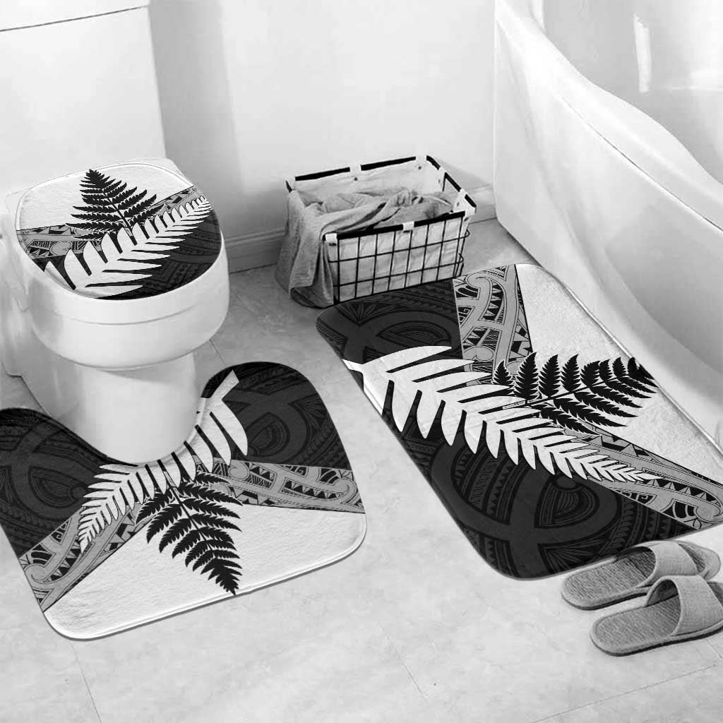 New Zealand Silver Fern Bathroom Set Maori Koru Mixed Taniko Pattern - Aussie Hoodie