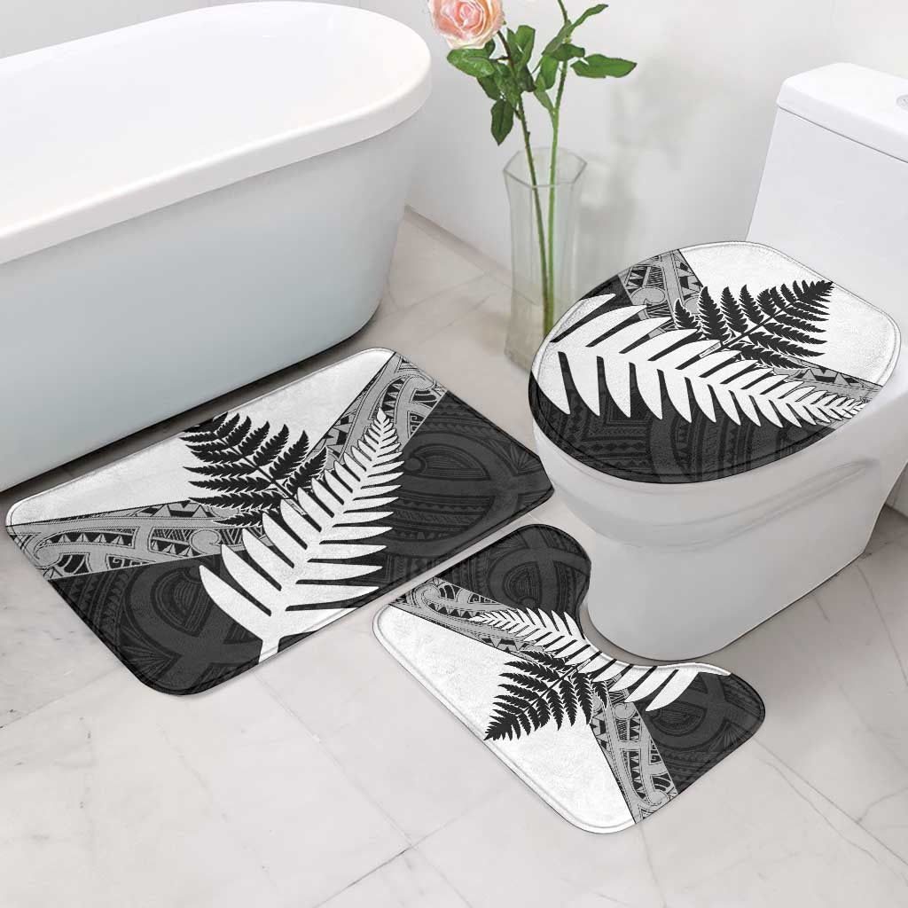 New Zealand Silver Fern Bathroom Set Maori Koru Mixed Taniko Pattern - Aussie Hoodie