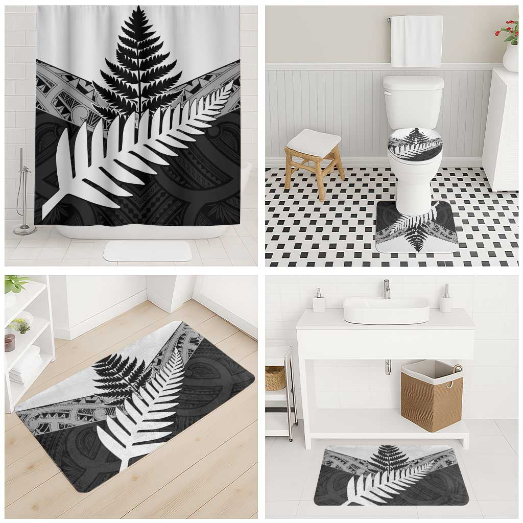 New Zealand Silver Fern Bathroom Set Maori Koru Mixed Taniko Pattern - Aussie Hoodie