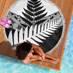 New Zealand Silver Fern Beach Blanket Maori Koru Mixed Taniko Pattern