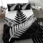 New Zealand Silver Fern Bedding Set Maori Koru Mixed Taniko Pattern