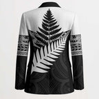 New Zealand Silver Fern Blazer Maori Koru Mixed Taniko Pattern - Aussie Hoodie