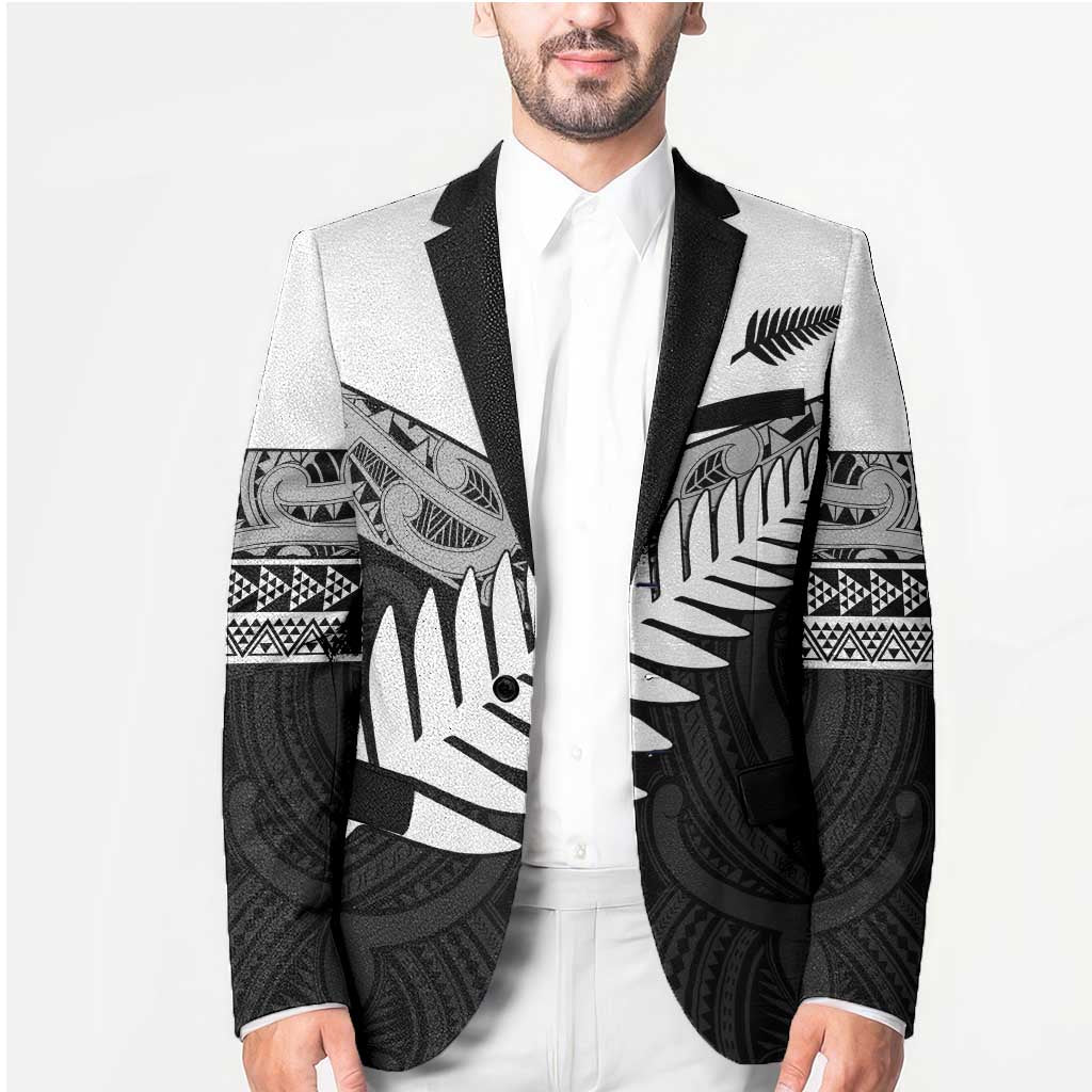 New Zealand Silver Fern Blazer Maori Koru Mixed Taniko Pattern - Aussie Hoodie