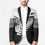 New Zealand Silver Fern Blazer Maori Koru Mixed Taniko Pattern - Aussie Hoodie