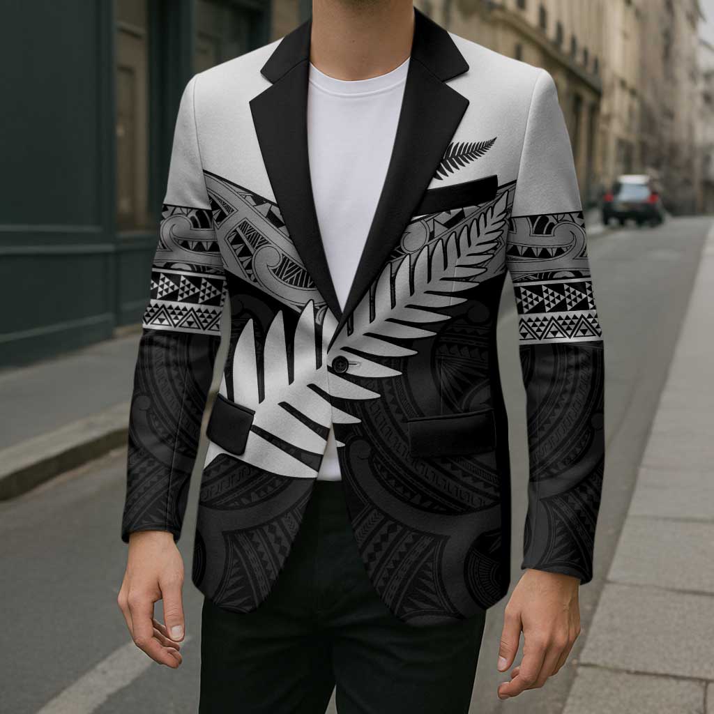 New Zealand Silver Fern Blazer Maori Koru Mixed Taniko Pattern - Aussie Hoodie