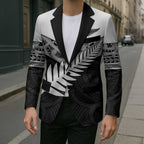New Zealand Silver Fern Blazer Maori Koru Mixed Taniko Pattern - Aussie Hoodie