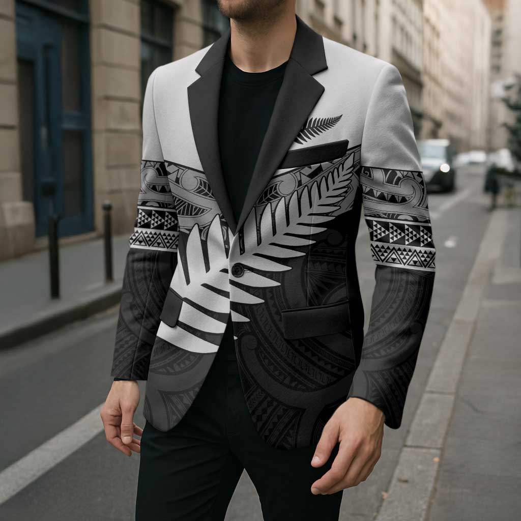 New Zealand Silver Fern Blazer Maori Koru Mixed Taniko Pattern - Aussie Hoodie