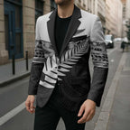 New Zealand Silver Fern Blazer Maori Koru Mixed Taniko Pattern - Aussie Hoodie