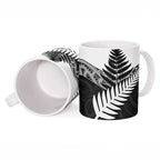 New Zealand Silver Fern Ceramic Mug Maori Koru Mixed Taniko Pattern - Aussie Hoodie