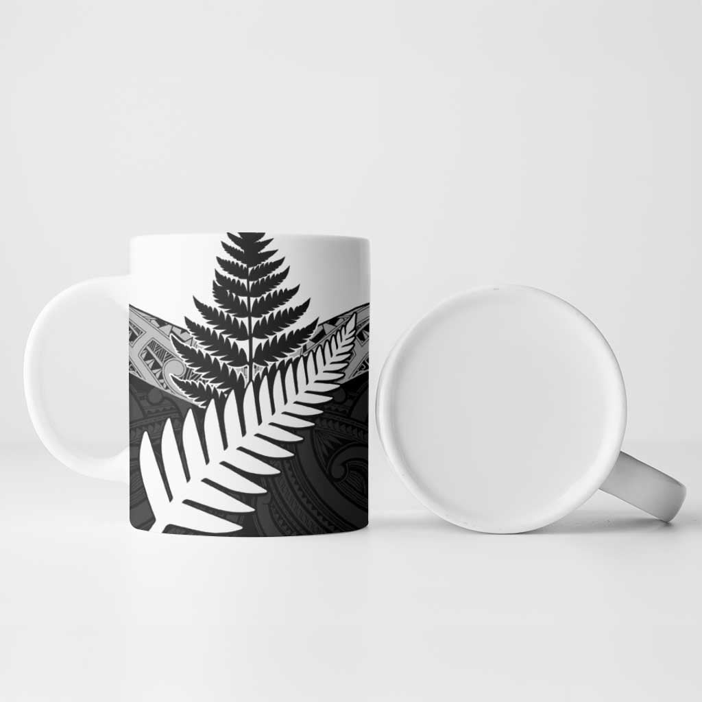 New Zealand Silver Fern Ceramic Mug Maori Koru Mixed Taniko Pattern - Aussie Hoodie