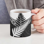 New Zealand Silver Fern Ceramic Mug Maori Koru Mixed Taniko Pattern - Aussie Hoodie