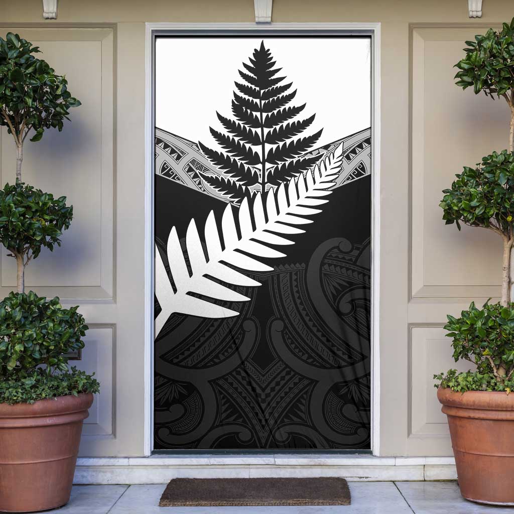 New Zealand Silver Fern Door Cover Maori Koru Mixed Taniko Pattern - Aussie Hoodie