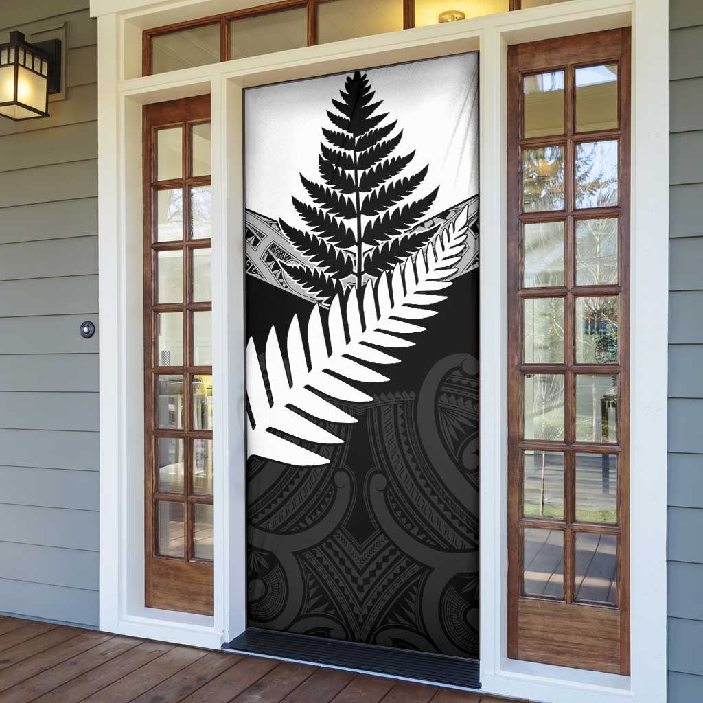 New Zealand Silver Fern Door Cover Maori Koru Mixed Taniko Pattern - Aussie Hoodie