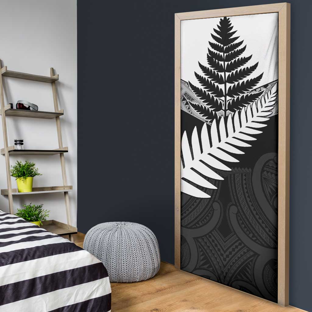 New Zealand Silver Fern Door Cover Maori Koru Mixed Taniko Pattern - Aussie Hoodie