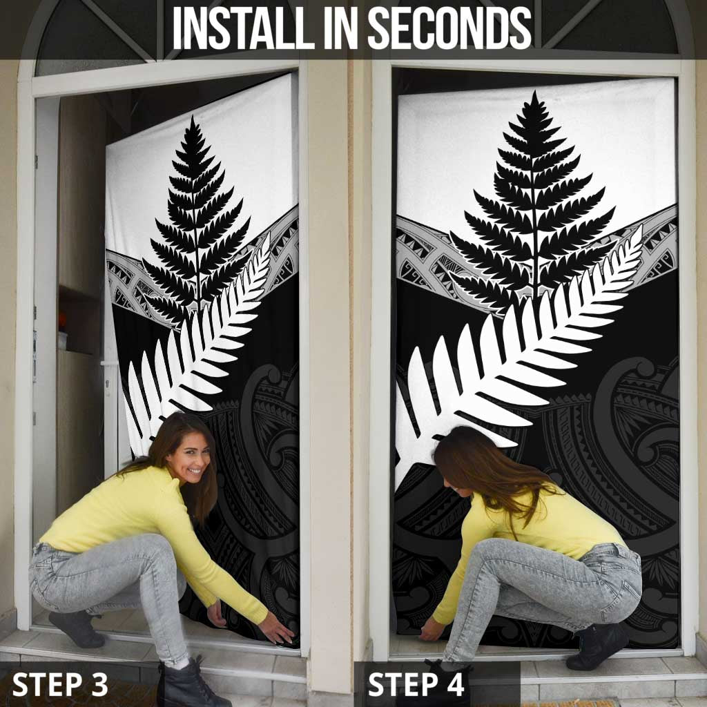 New Zealand Silver Fern Door Cover Maori Koru Mixed Taniko Pattern - Aussie Hoodie