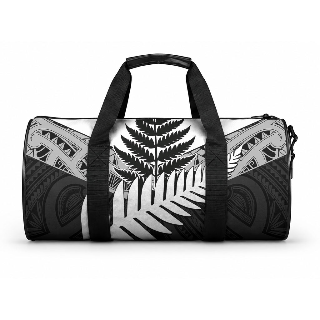 New Zealand Silver Fern Duffle Bag Maori Koru Mixed Taniko Pattern