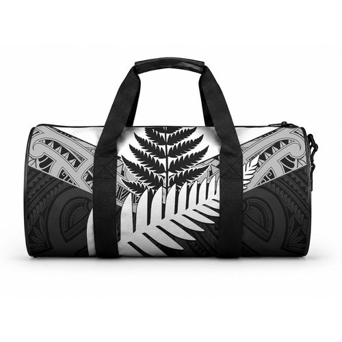 New Zealand Silver Fern Duffle Bag Maori Koru Mixed Taniko Pattern