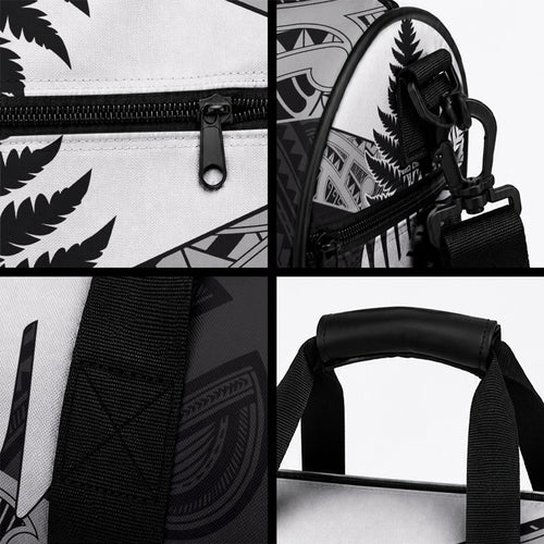 New Zealand Silver Fern Duffle Bag Maori Koru Mixed Taniko Pattern