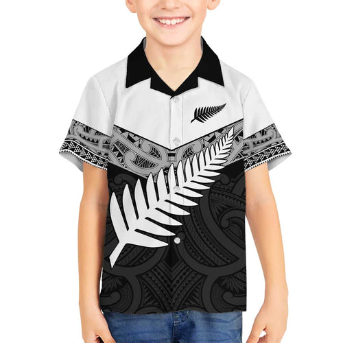 New Zealand Silver Fern Family Matching Off The Shoulder Long Sleeve Dress and Hawaiian Shirt Maori Koru Mixed Taniko Pattern