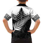 New Zealand Silver Fern Family Matching Off Shoulder Maxi Dress and Hawaiian Shirt Maori Koru Mixed Taniko Pattern