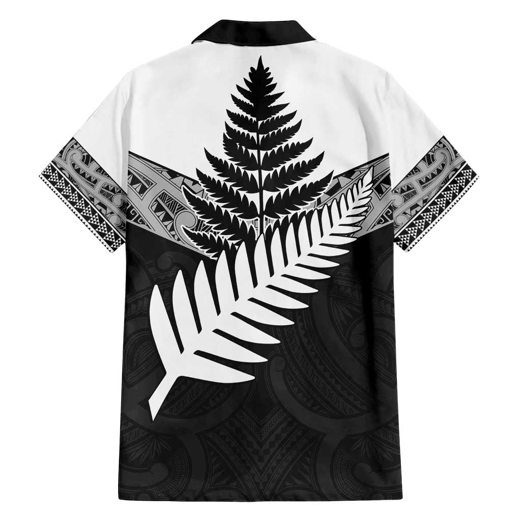 New Zealand Silver Fern Family Matching Off Shoulder Short Dress and Hawaiian Shirt Maori Koru Mixed Taniko Pattern