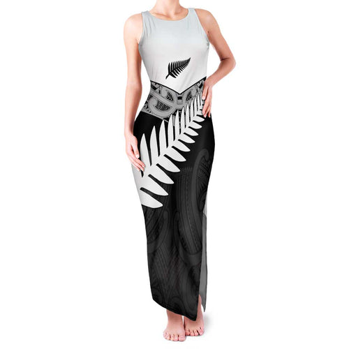 New Zealand Silver Fern Family Matching Tank Maxi Dress and Hawaiian Shirt Maori Koru Mixed Taniko Pattern