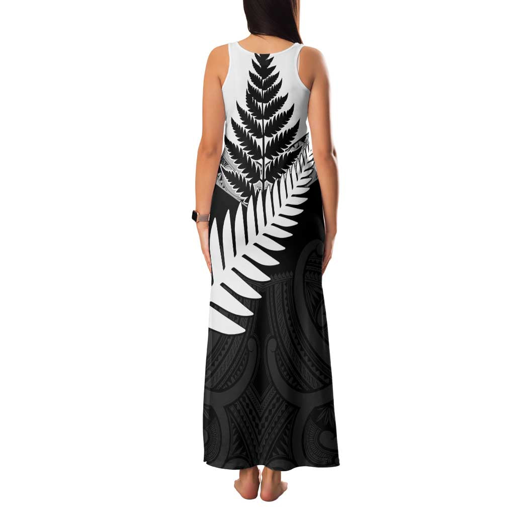 New Zealand Silver Fern Family Matching Tank Maxi Dress and Hawaiian Shirt Maori Koru Mixed Taniko Pattern