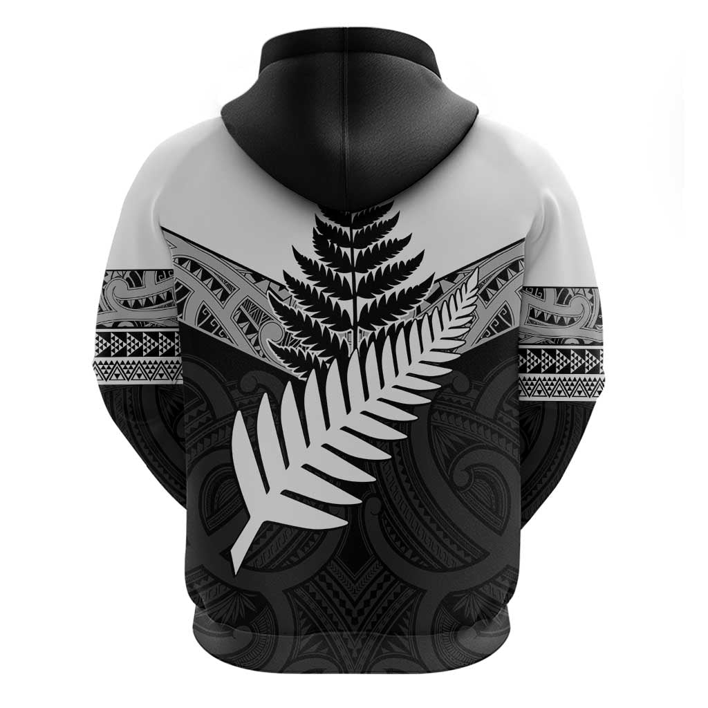 New Zealand Silver Fern Hoodie Maori Koru Mixed Taniko Pattern