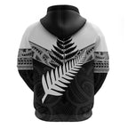 New Zealand Silver Fern Hoodie Maori Koru Mixed Taniko Pattern
