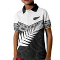 New Zealand Silver Fern Kid Polo Shirt Maori Koru Mixed Taniko Pattern