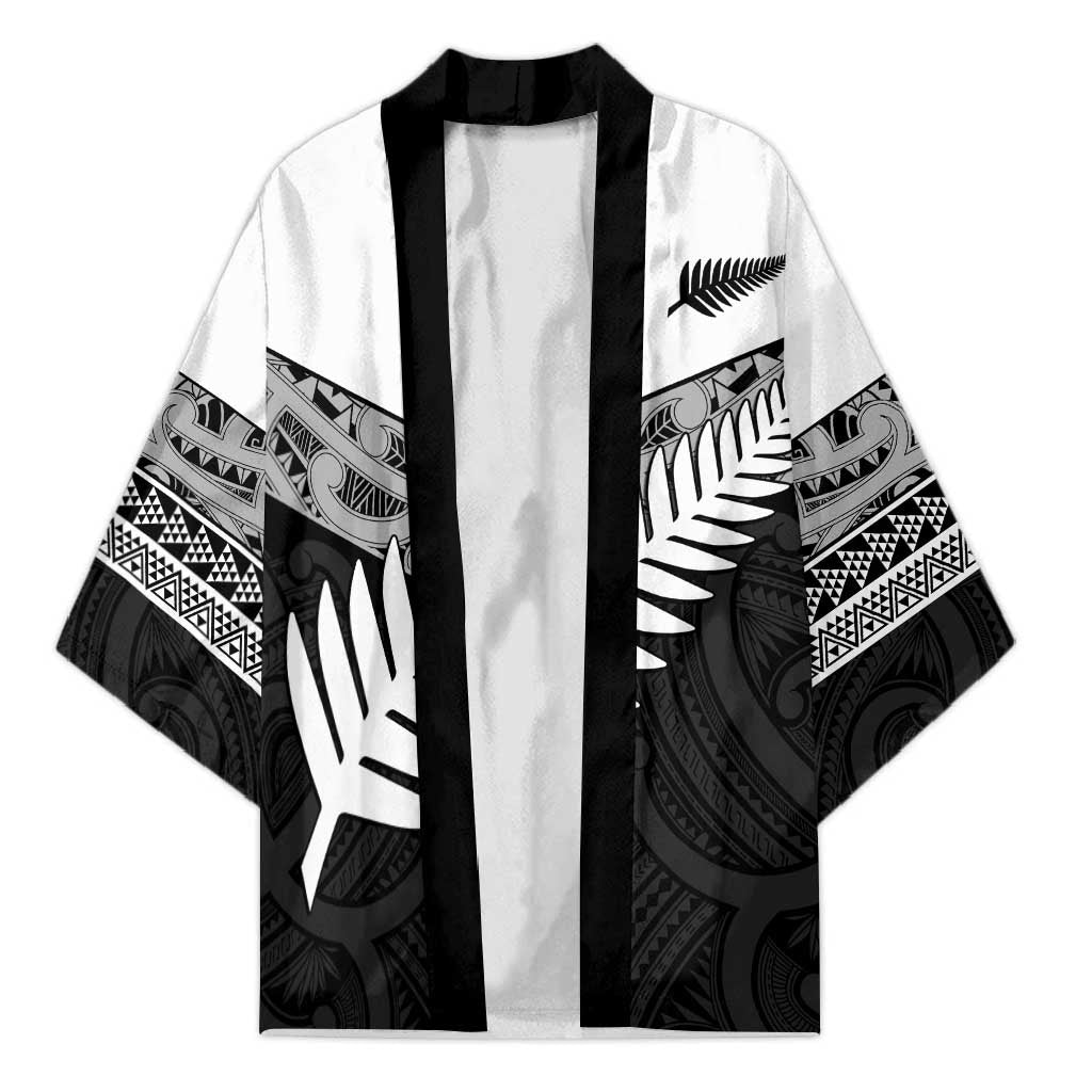 New Zealand Silver Fern Kimono Maori Koru Mixed Taniko Pattern - Aussie Hoodie