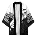 New Zealand Silver Fern Kimono Maori Koru Mixed Taniko Pattern - Aussie Hoodie