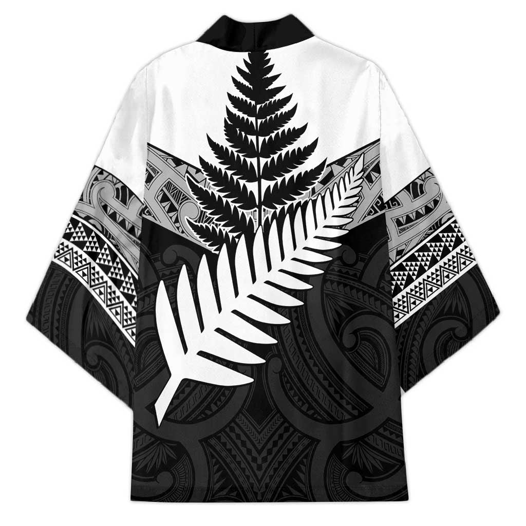 New Zealand Silver Fern Kimono Maori Koru Mixed Taniko Pattern - Aussie Hoodie