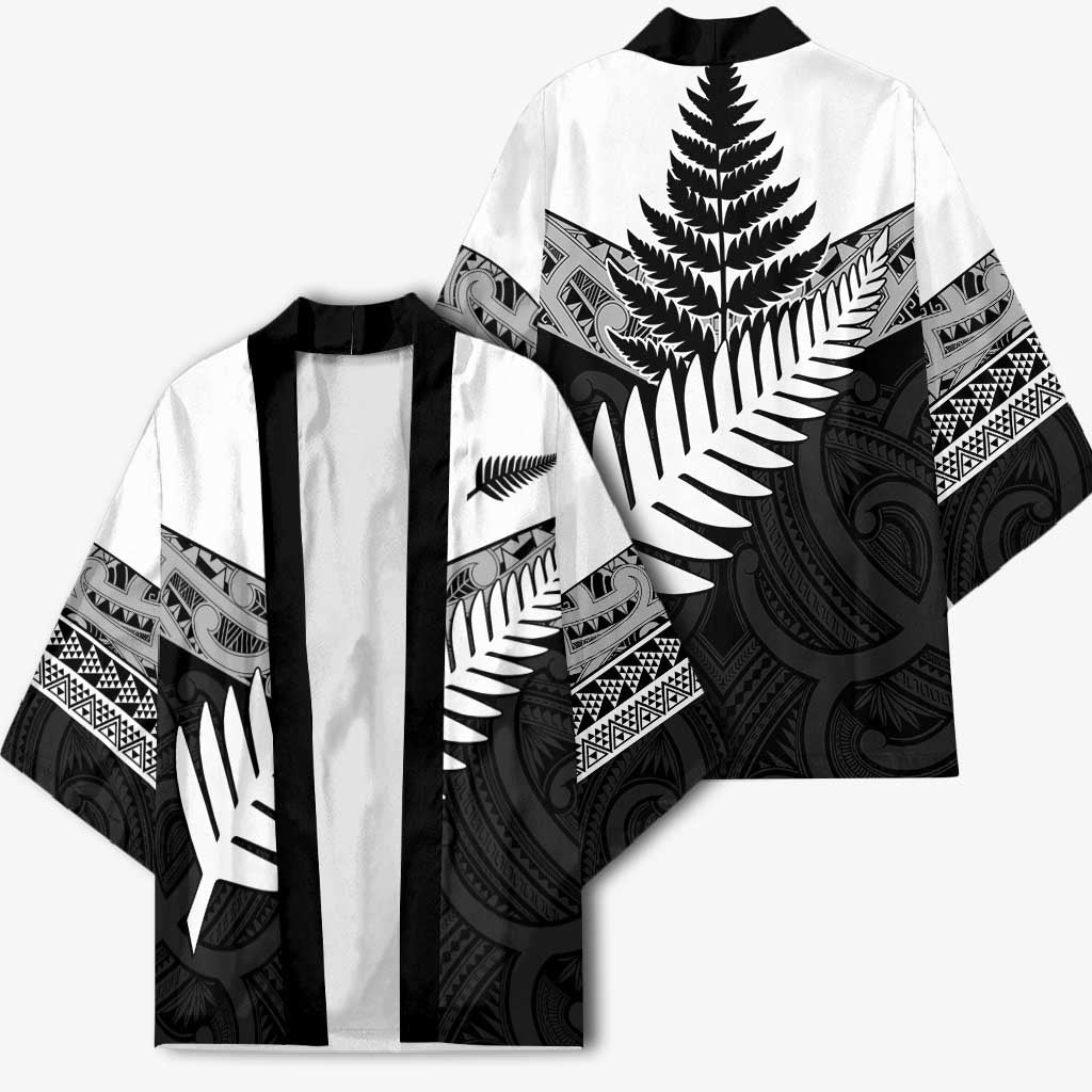 New Zealand Silver Fern Kimono Maori Koru Mixed Taniko Pattern - Aussie Hoodie